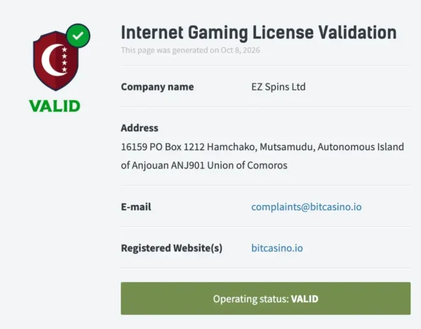 BitCasino Anjouan License