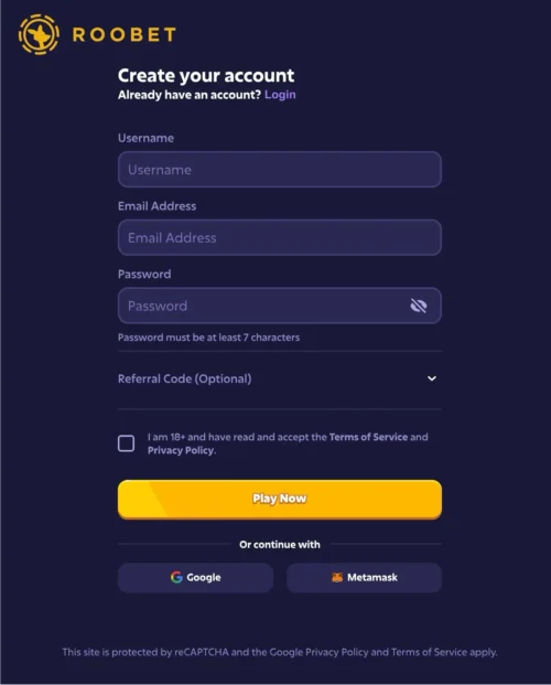 How to sign up at Roobet